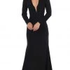 May Queen - MQ1583 Long Sleeve Deep V-neck Trumpet Dress Formal Gowns