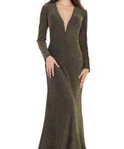 May Queen - MQ1583 Long Sleeve Deep V-neck Trumpet Dress Formal Gowns 12 May Queen - MQ1583 Long Sleeve Deep V-neck Trumpet Dress Formal Gowns