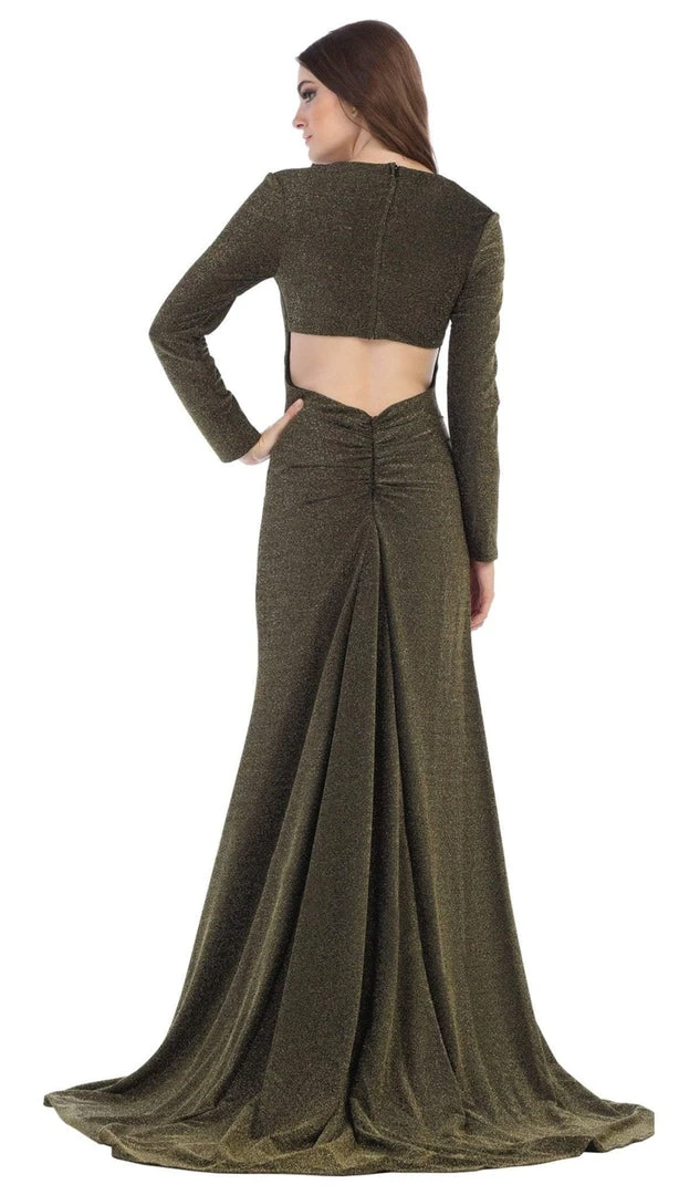 May Queen - MQ1583 Long Sleeve Deep V-neck Trumpet Dress Formal Gowns 8 May Queen - MQ1583 Long Sleeve Deep V-neck Trumpet Dress Formal Gowns