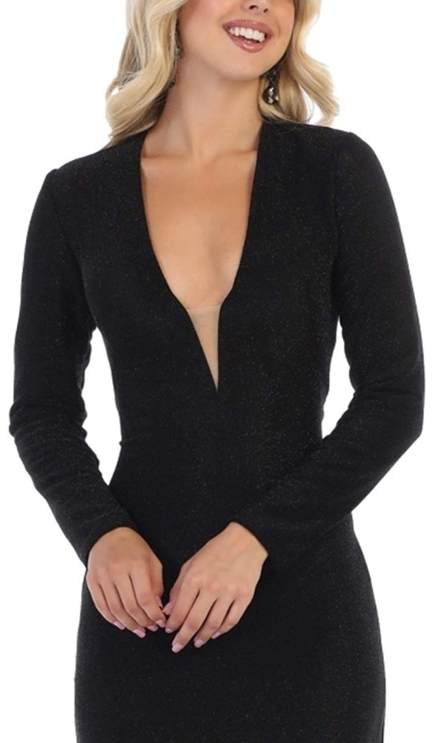 May Queen - MQ1583 Long Sleeve Deep V-neck Trumpet Dress Formal Gowns 4 May Queen - MQ1583 Long Sleeve Deep V-neck Trumpet Dress Formal Gowns