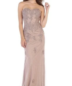 May Queen - MQ1585 Embroidered Sweetheart Sheath Dress With Train Formal Gowns