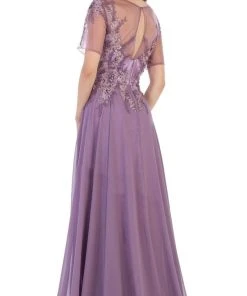 May Queen - MQ1589 Embroidered Sheer A-Line Evening Dress Formal Gowns