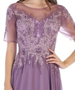 May Queen - MQ1589 Embroidered Sheer A-Line Evening Dress Formal Gowns