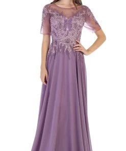May Queen - MQ1589 Embroidered Sheer A-Line Evening Dress Formal Gowns