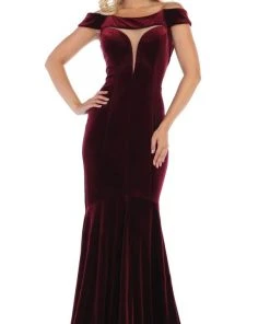May Queen - MQ1592 Off-Shoulder Fitted Mermaid Evening Dress Formal Gowns