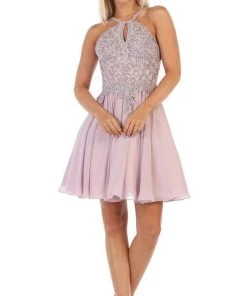 May Queen - MQ1614 Front Keyhole Halter Fit And Flare Cocktail Dress Cocktail Dresses 10 May Queen - MQ1614 Front Keyhole Halter Fit And Flare Cocktail Dress Cocktail Dresses