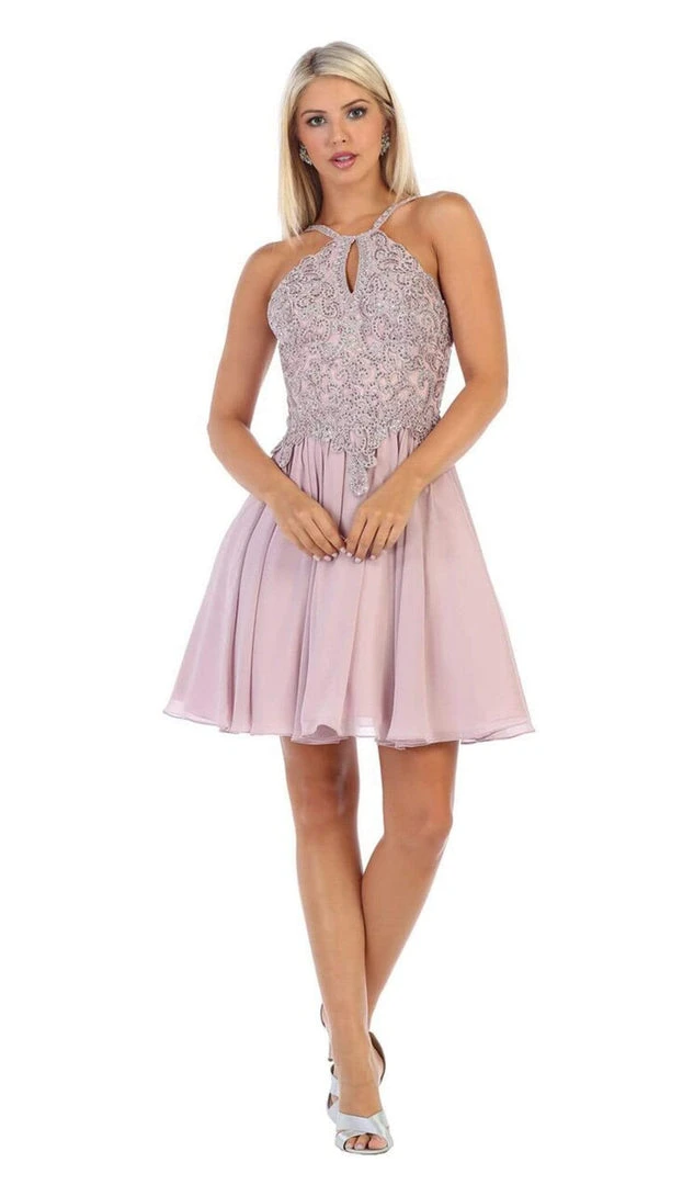 May Queen - MQ1614 Front Keyhole Halter Fit And Flare Cocktail Dress Cocktail Dresses 5 May Queen - MQ1614 Front Keyhole Halter Fit And Flare Cocktail Dress Cocktail Dresses