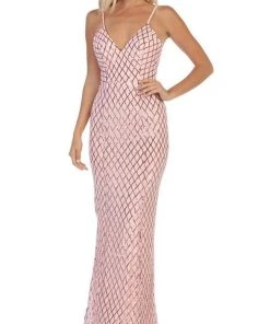 Formal Gowns May Queen - MQ1625 Adorned Lattice Motif Sheath Gown