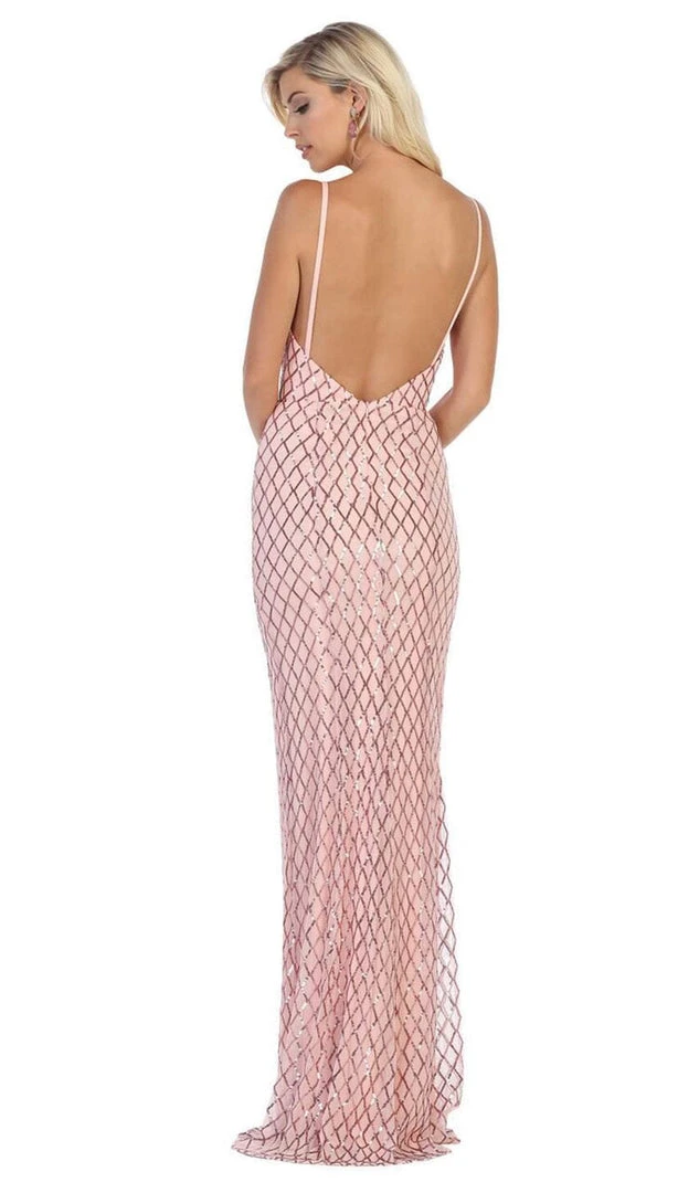 Formal Gowns May Queen - MQ1625 Adorned Lattice Motif Sheath Gown 5 Formal Gowns May Queen - MQ1625 Adorned Lattice Motif Sheath Gown