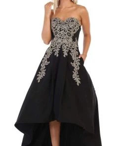May Queen - MQ1627 Gilt-Appliqued Sweetheart High Low Gown Formal Gowns