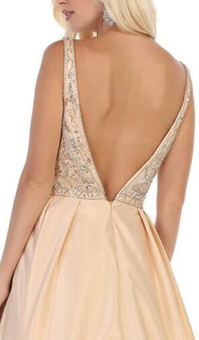 May Queen - MQ1632 Beaded V-Neck Pleated Ballgown 6 May Queen - MQ1632 Beaded V-Neck Pleated Ballgown