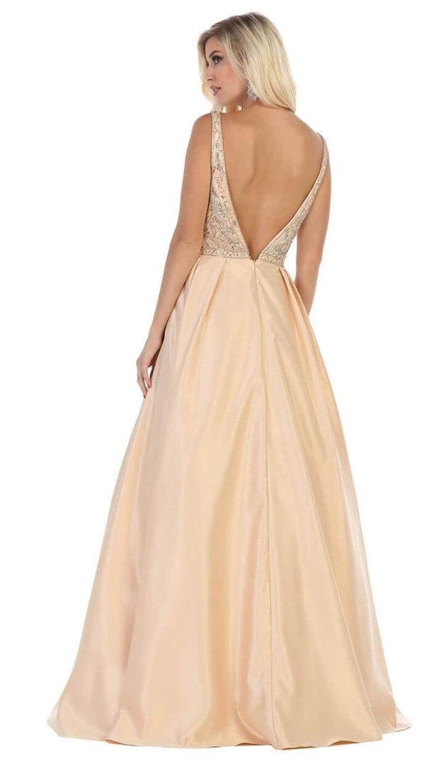 May Queen - MQ1632 Beaded V-Neck Pleated Ballgown 4 May Queen - MQ1632 Beaded V-Neck Pleated Ballgown