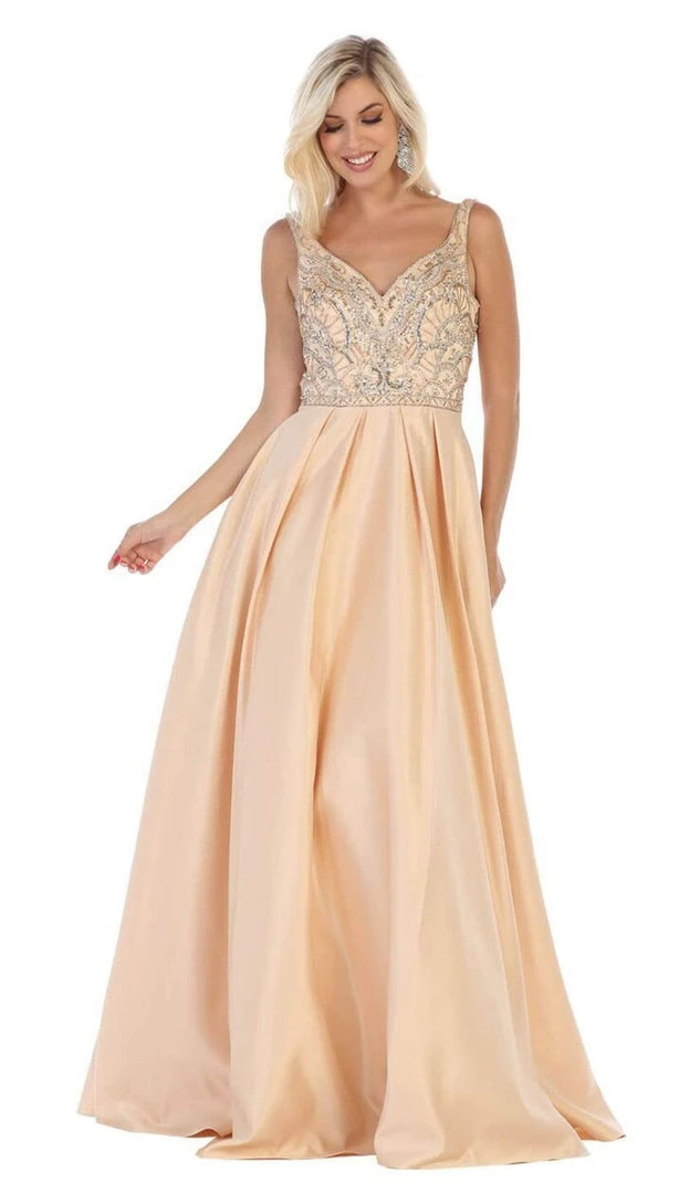 May Queen - MQ1632 Beaded V-Neck Pleated Ballgown 3 May Queen - MQ1632 Beaded V-Neck Pleated Ballgown