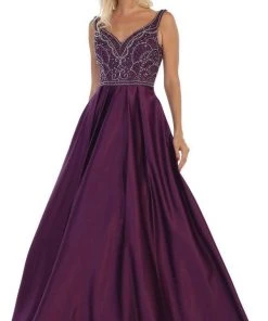 May Queen - MQ1632 Beaded V-Neck Pleated Ballgown 14 May Queen - MQ1632 Beaded V-Neck Pleated Ballgown