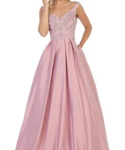 May Queen - MQ1632 Beaded V-Neck Pleated Ballgown 16 May Queen - MQ1632 Beaded V-Neck Pleated Ballgown