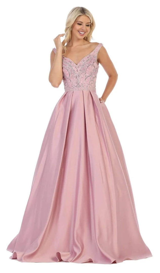 May Queen - MQ1632 Beaded V-Neck Pleated Ballgown 9 May Queen - MQ1632 Beaded V-Neck Pleated Ballgown
