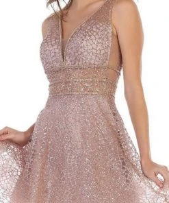 May Queen - MQ1653 Glitter Mesh Sleeveless V Neckline Cocktail Dress Cocktail Dresses 10 May Queen - MQ1653 Glitter Mesh Sleeveless V Neckline Cocktail Dress Cocktail Dresses