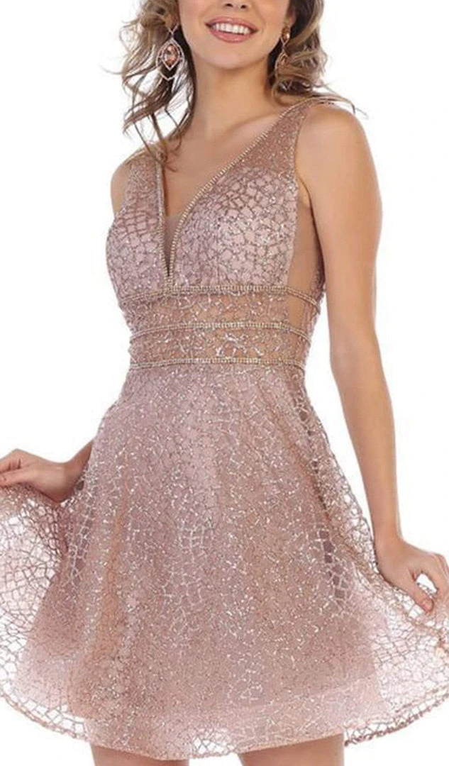 May Queen - MQ1653 Glitter Mesh Sleeveless V Neckline Cocktail Dress Cocktail Dresses 5 May Queen - MQ1653 Glitter Mesh Sleeveless V Neckline Cocktail Dress Cocktail Dresses