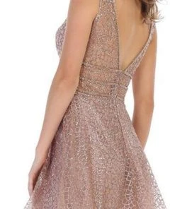 May Queen - MQ1653 Glitter Mesh Sleeveless V Neckline Cocktail Dress Cocktail Dresses 11 May Queen - MQ1653 Glitter Mesh Sleeveless V Neckline Cocktail Dress Cocktail Dresses