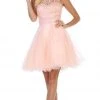 Cocktail Dresses May Queen - MQ1658 Lace Sheer Neck Short Dress - 2 Pcs Blush In Size 6 And 10 Available