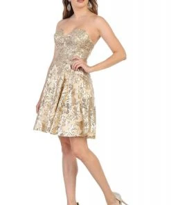 May Queen - MQ1691 Sequin Embellished Strapless Cocktail Dress Cocktail Dresses