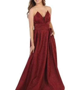 Formal Gowns May Queen - MQ1710 Strapless Plunging V-Neck A-Line Dress