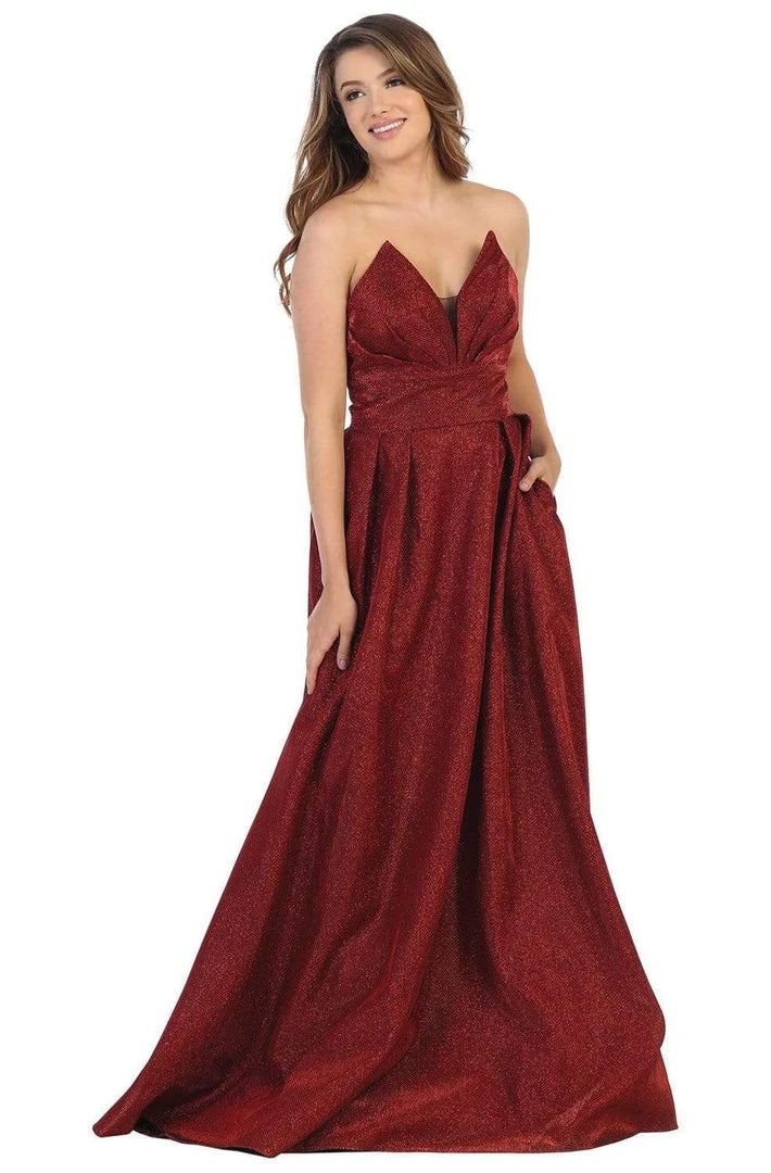 Formal Gowns May Queen - MQ1710 Strapless Plunging V-Neck A-Line Dress 3 Formal Gowns May Queen - MQ1710 Strapless Plunging V-Neck A-Line Dress