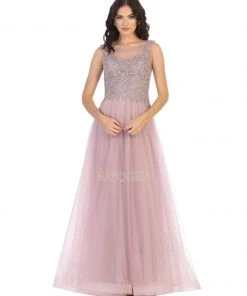 Formal Gowns May Queen - MQ1716 Lace Appliqued Bodice Tulle Dress