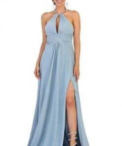 May Queen - MQ1729 Halter Neck A-line Dress With Slit