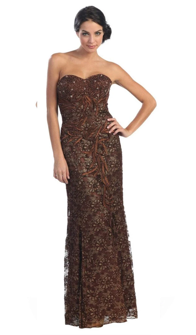 May Queen - MQ540 Strapless Sequined Lace Applique Dress 16 May Queen - MQ540 Strapless Sequined Lace Applique Dress