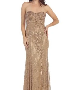 May Queen - MQ540 Strapless Sequined Lace Applique Dress 26 May Queen - MQ540 Strapless Sequined Lace Applique Dress