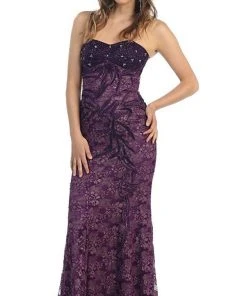 May Queen - MQ540 Strapless Sequined Lace Applique Dress 23 May Queen - MQ540 Strapless Sequined Lace Applique Dress