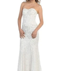 May Queen - MQ540 Strapless Sequined Lace Applique Dress 33 May Queen - MQ540 Strapless Sequined Lace Applique Dress