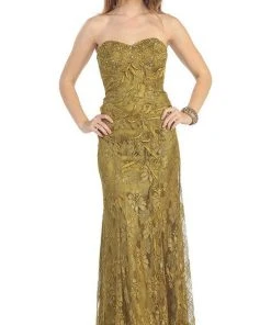 May Queen - MQ540 Strapless Sequined Lace Applique Dress