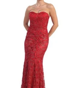 May Queen - MQ540 Strapless Sequined Lace Applique Dress 25 May Queen - MQ540 Strapless Sequined Lace Applique Dress