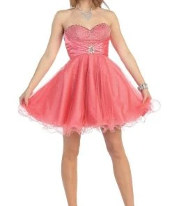 May Queen - MQ697 Bejeweled Bodice Strapless Sweetheart Cocktail Dress