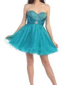 May Queen - MQ697 Bejeweled Bodice Strapless Sweetheart Cocktail Dress