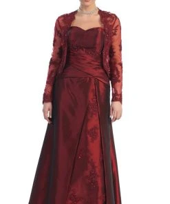 May Queen - MQ731 Appliqued Pleat Ornate Mother Of The Bride Formal Gowns