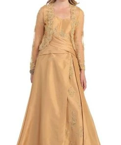 May Queen - MQ731 Appliqued Pleat Ornate Mother Of The Bride Formal Gowns