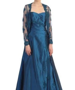 May Queen - MQ731 Appliqued Pleat Ornate Mother Of The Bride Formal Gowns