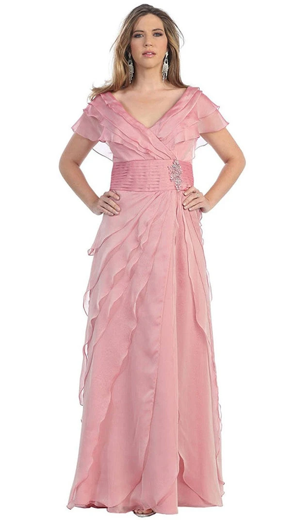 Formal Gowns May Queen - MQ831 Tiered Chiffon Surplice V-Neck Formal Dress 4 Formal Gowns May Queen - MQ831 Tiered Chiffon Surplice V-Neck Formal Dress