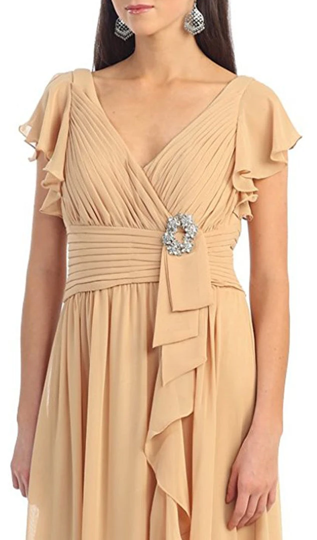 May Queen - MQ924 Butterfly Sleeve Ruched V-Neck Draping Evening Dress Formal Gowns 4 May Queen - MQ924 Butterfly Sleeve Ruched V-Neck Draping Evening Dress Formal Gowns