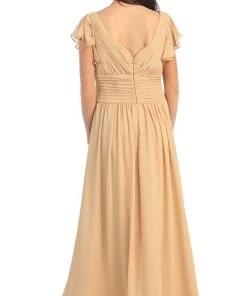 May Queen - MQ924 Butterfly Sleeve Ruched V-Neck Draping Evening Dress Formal Gowns 8 May Queen - MQ924 Butterfly Sleeve Ruched V-Neck Draping Evening Dress Formal Gowns