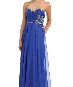 Formal Gowns May Queen - MQ981 Embellished Ruched Sweetheart Chiffon Prom Dress