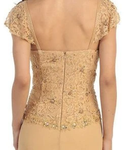 Formal Gowns May Queen - MQ993 Cap Sleeve Beaded Lace Bodice Long Evening Dress 15 Formal Gowns May Queen - MQ993 Cap Sleeve Beaded Lace Bodice Long Evening Dress