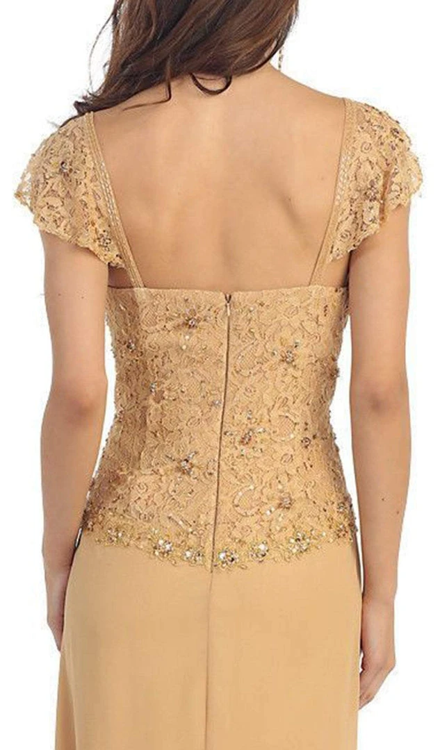 Formal Gowns May Queen - MQ993 Cap Sleeve Beaded Lace Bodice Long Evening Dress 6 Formal Gowns May Queen - MQ993 Cap Sleeve Beaded Lace Bodice Long Evening Dress