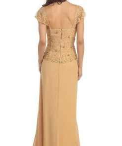 Formal Gowns May Queen - MQ993 Cap Sleeve Beaded Lace Bodice Long Evening Dress 14 Formal Gowns May Queen - MQ993 Cap Sleeve Beaded Lace Bodice Long Evening Dress