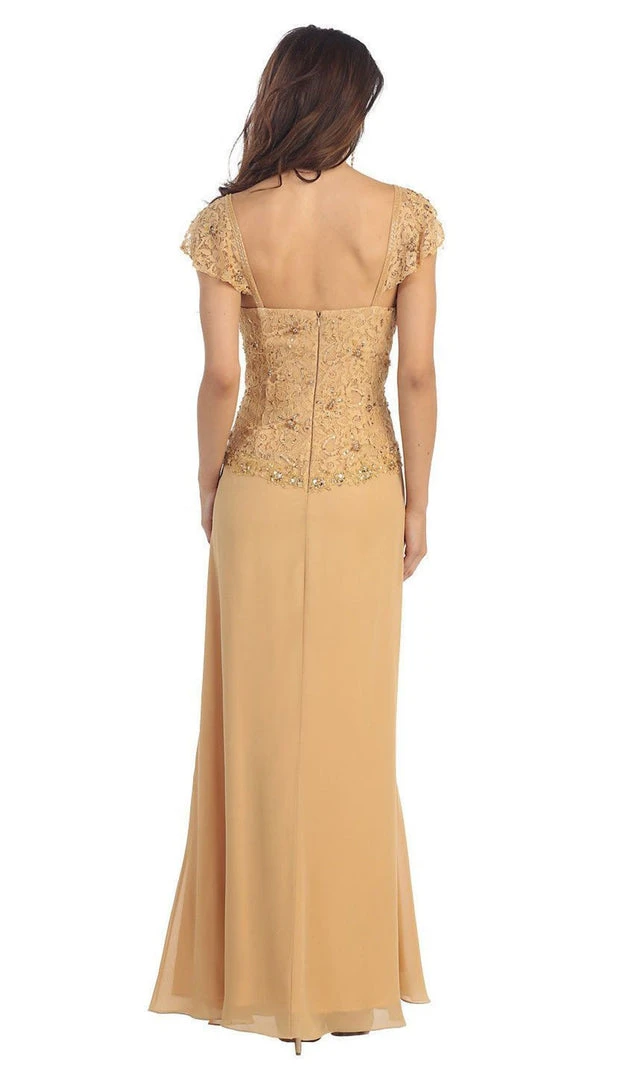 Formal Gowns May Queen - MQ993 Cap Sleeve Beaded Lace Bodice Long Evening Dress 5 Formal Gowns May Queen - MQ993 Cap Sleeve Beaded Lace Bodice Long Evening Dress