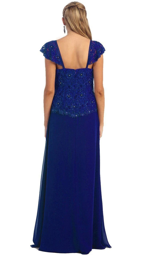 Formal Gowns May Queen - MQ993 Cap Sleeve Beaded Lace Bodice Long Evening Dress 12 Formal Gowns May Queen - MQ993 Cap Sleeve Beaded Lace Bodice Long Evening Dress