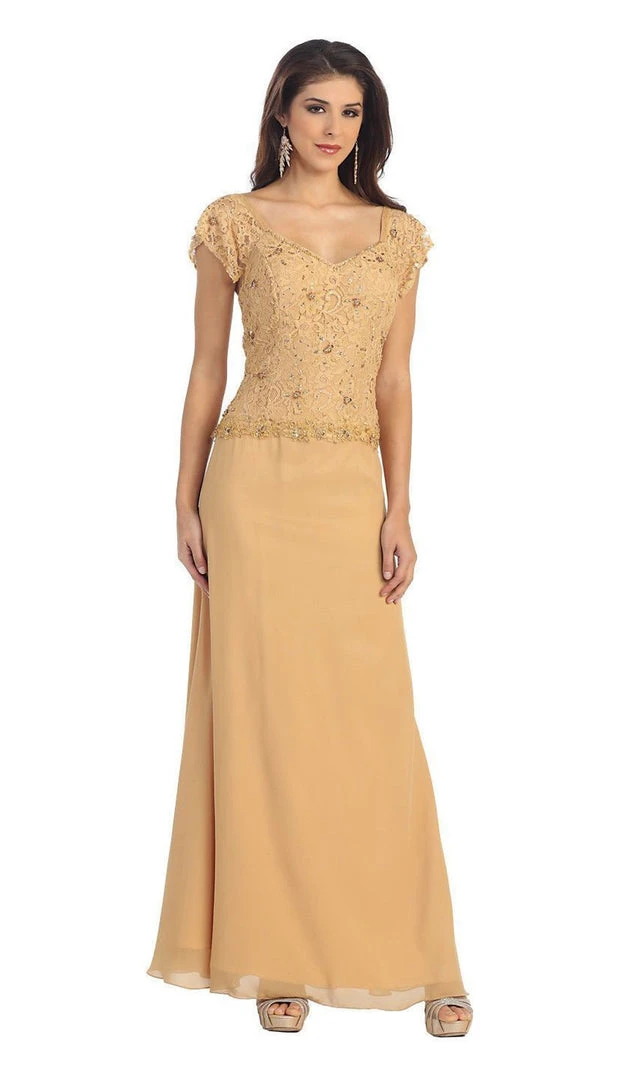Formal Gowns May Queen - MQ993 Cap Sleeve Beaded Lace Bodice Long Evening Dress 3 Formal Gowns May Queen - MQ993 Cap Sleeve Beaded Lace Bodice Long Evening Dress